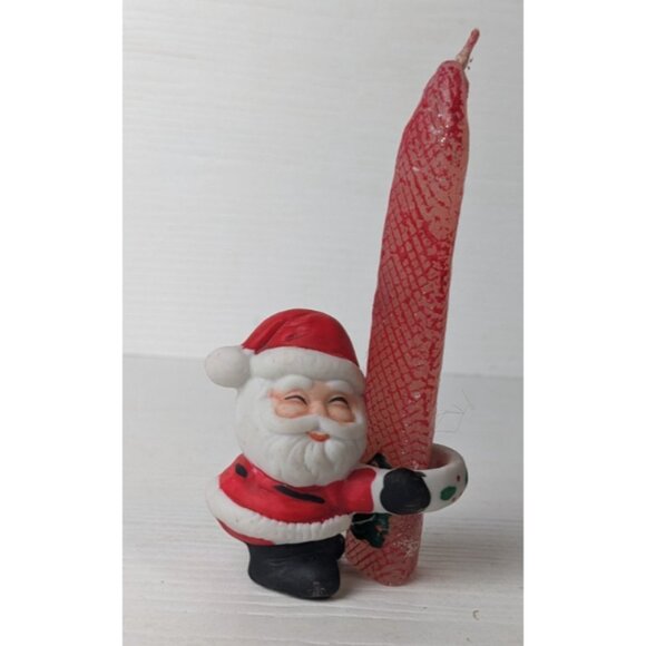 Santa Candle Hugger Climber Holder Vintage Christmas w/mini snowman candle - Picture 1 of 6